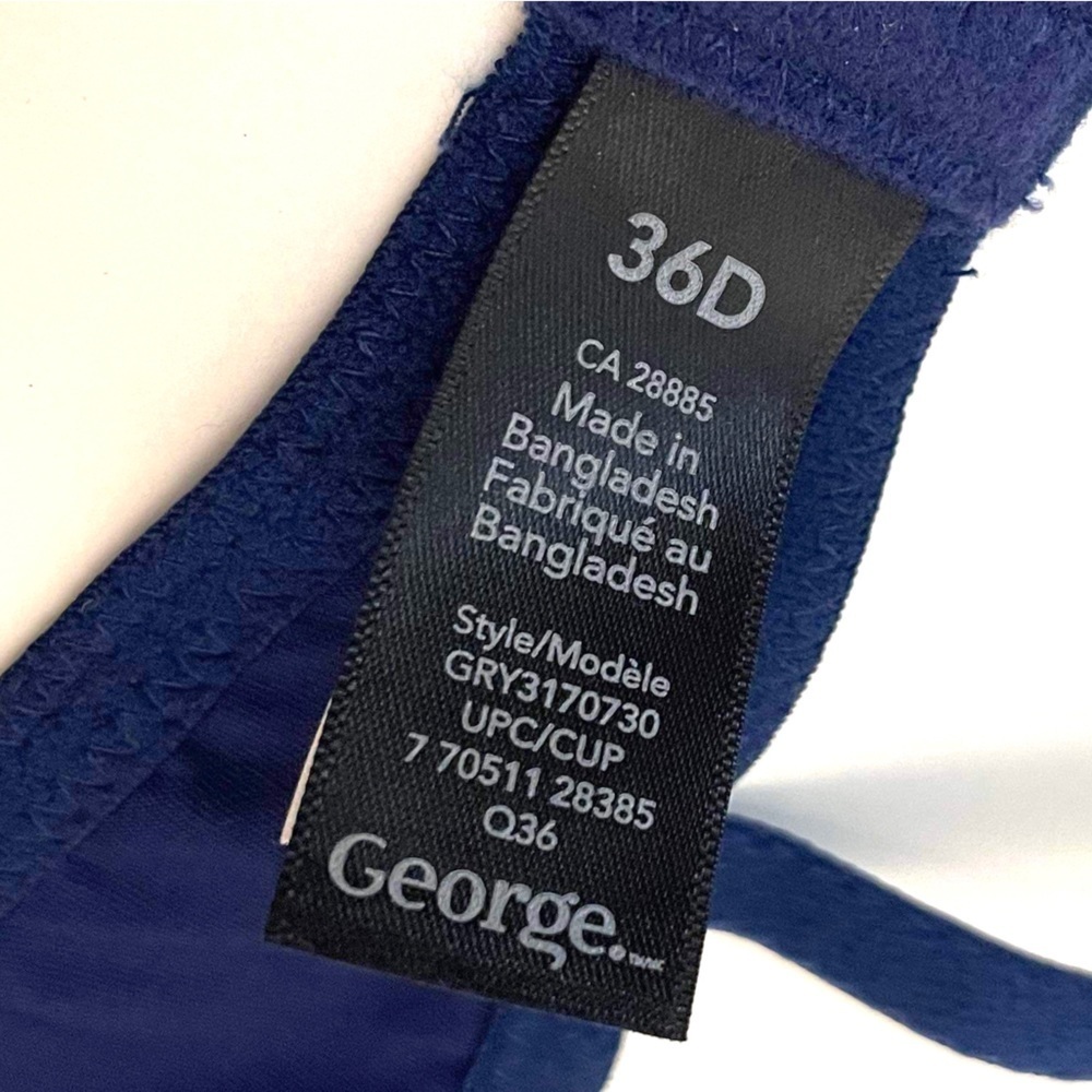 George Navy Bra with Satin Trim. Size 36D - Picture 3 of 7